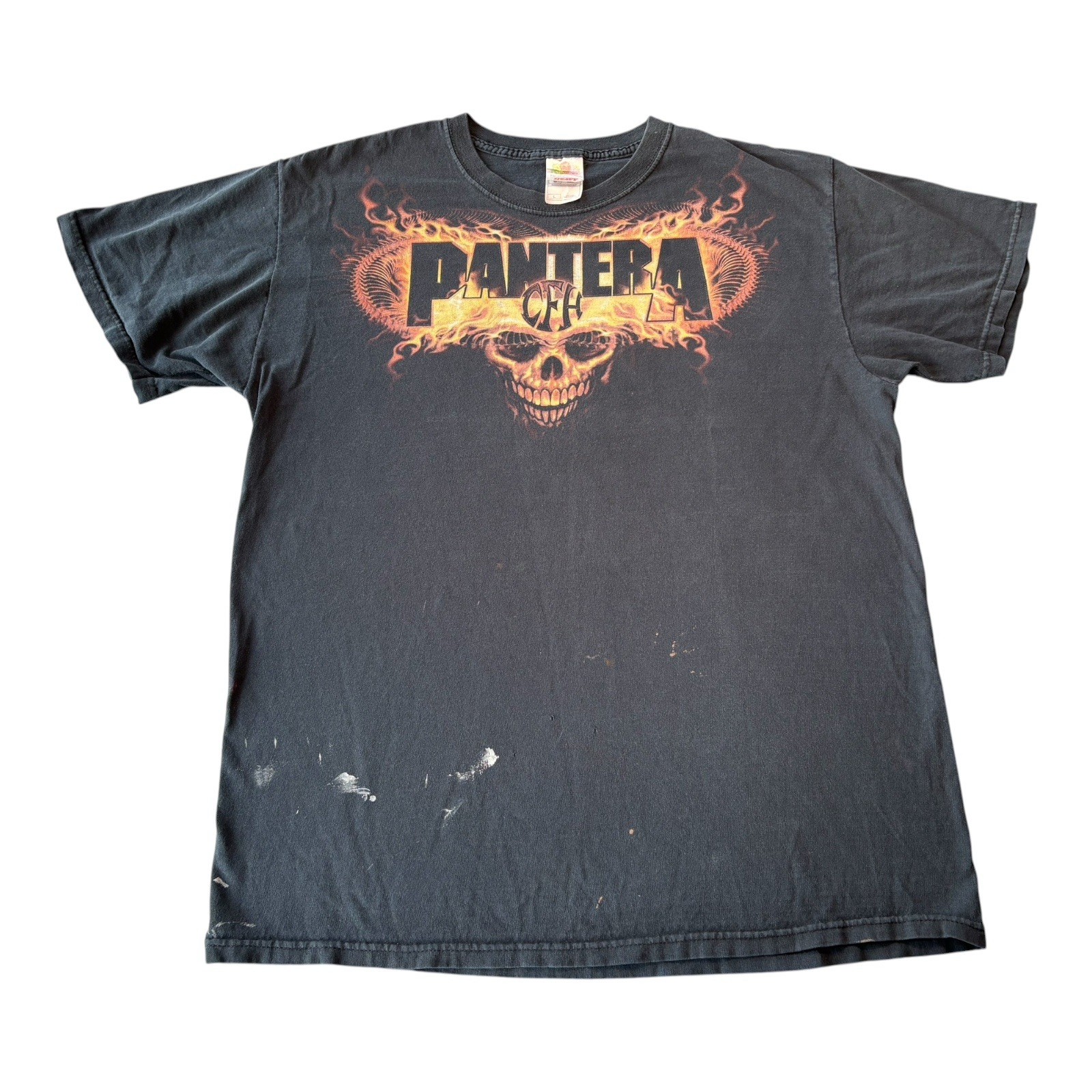 Vintage 90s Pantera CFH Cowboys From Hell Flames Skull Tee 1990sBand Distressed