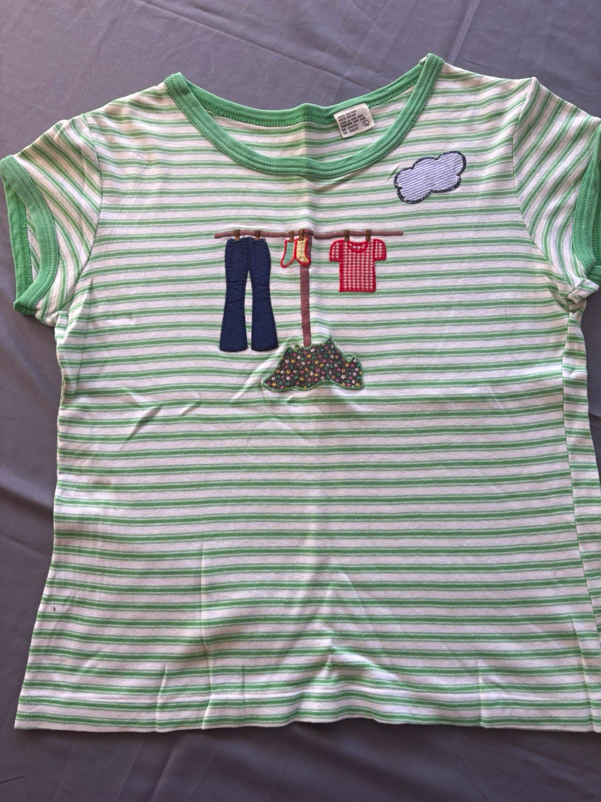 Vintage 70s Clothesline Applique T Shirt Womens L Green