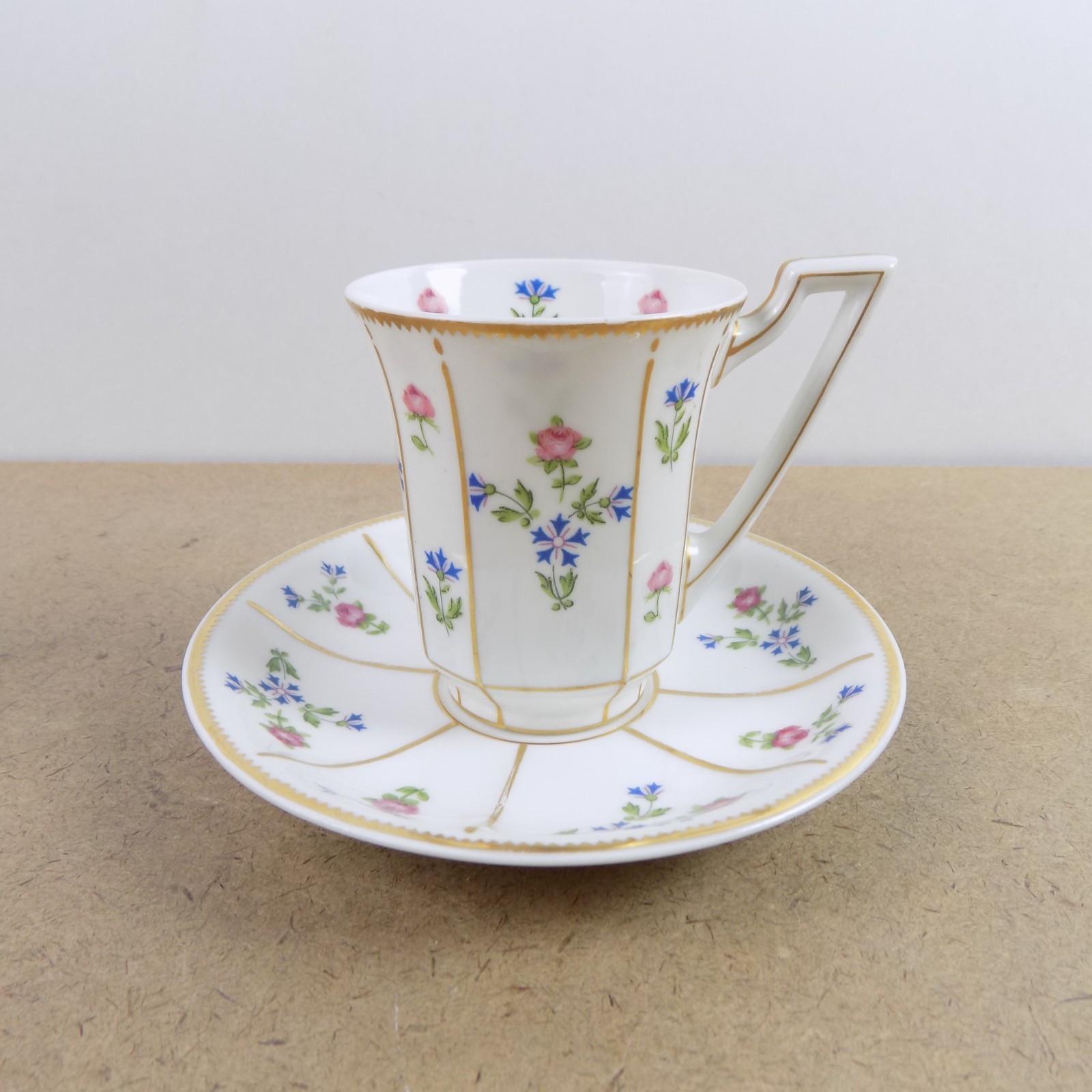 5 Jean Pouyat Limoges Porcelain Chocolate Cups & Saucers POY487 Flowers 5 Jean Pouyat Limoges Porcelain Chocolate Cups & Saucers POY487 Flowers