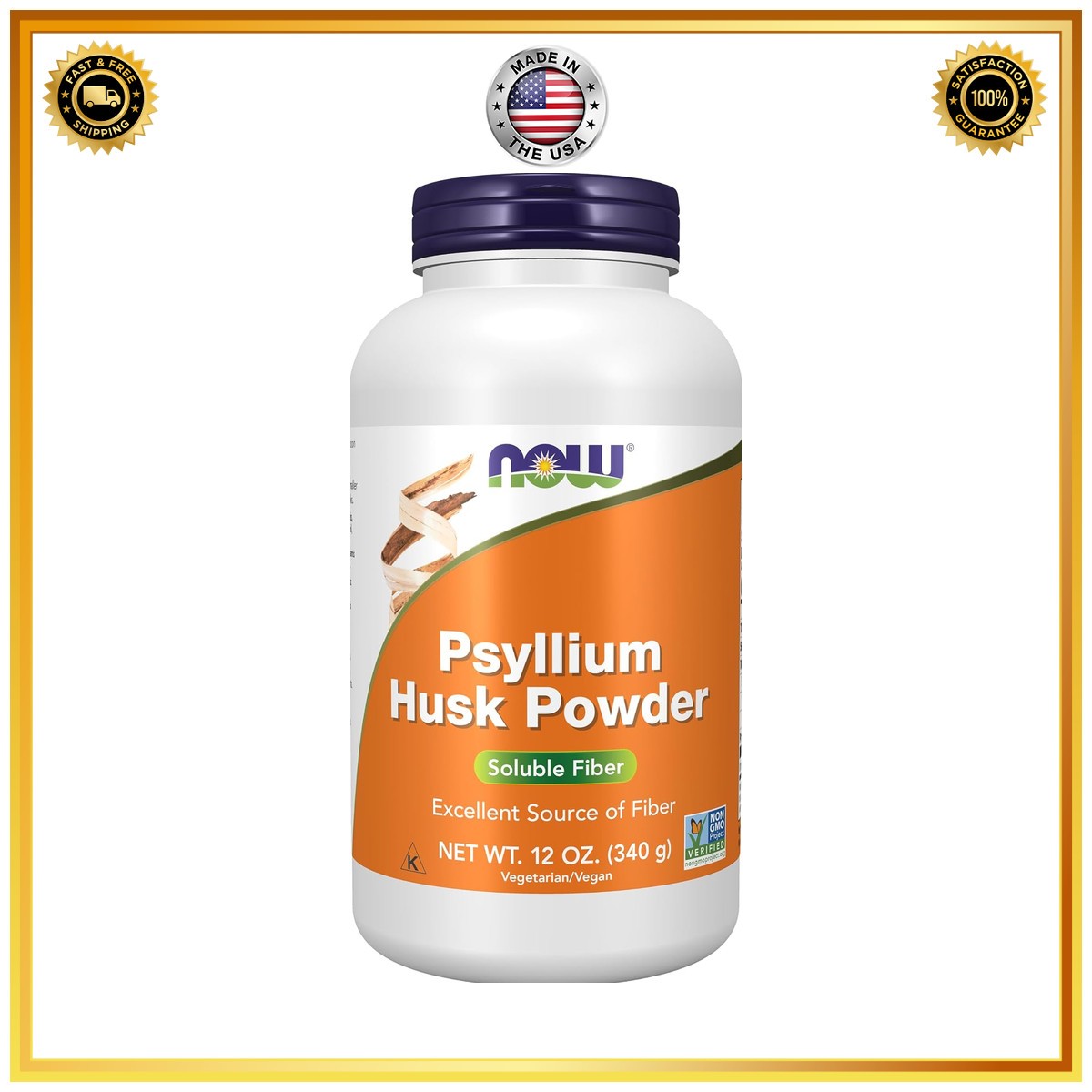 NOW FOODS Psyllium Husk Powder 12 oz Soluble Fiber Non GMO Vegan