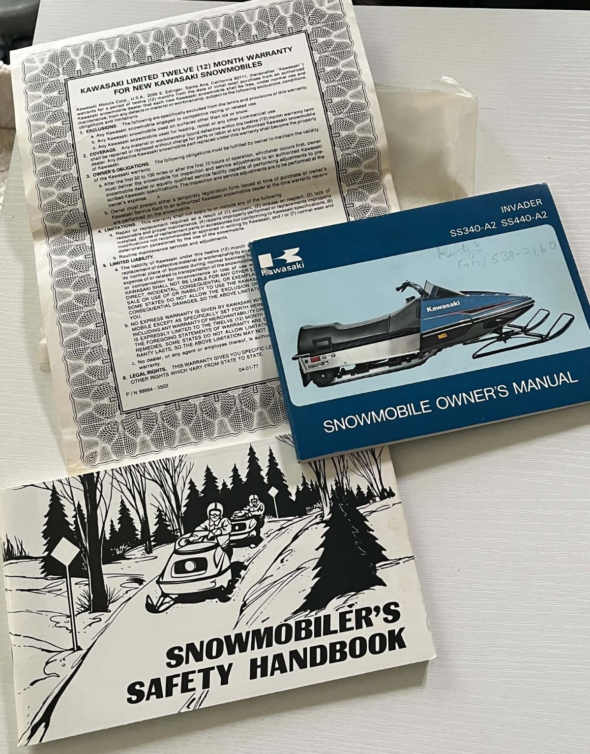 Vintage 1978 KAWASAKI Invader SS340-A2 SS440-A2 SNOWMOBILE OWNERS MANUAL +