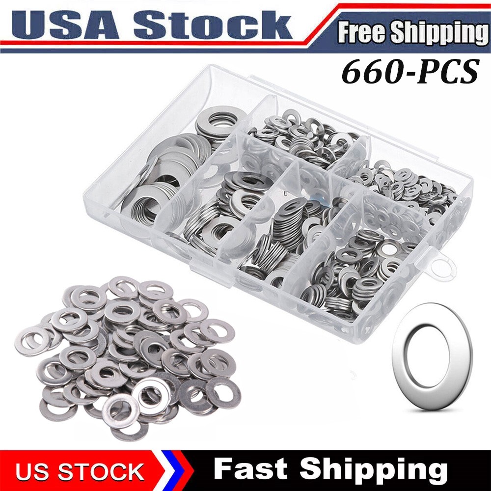 660PCS 304 Stainless Steel Washers Flat Washer Assortment Set Value Kit w/ Case 660PCS 304 Stainless Steel Washers Flat Washer Assortment Set Value Kit w/ Case