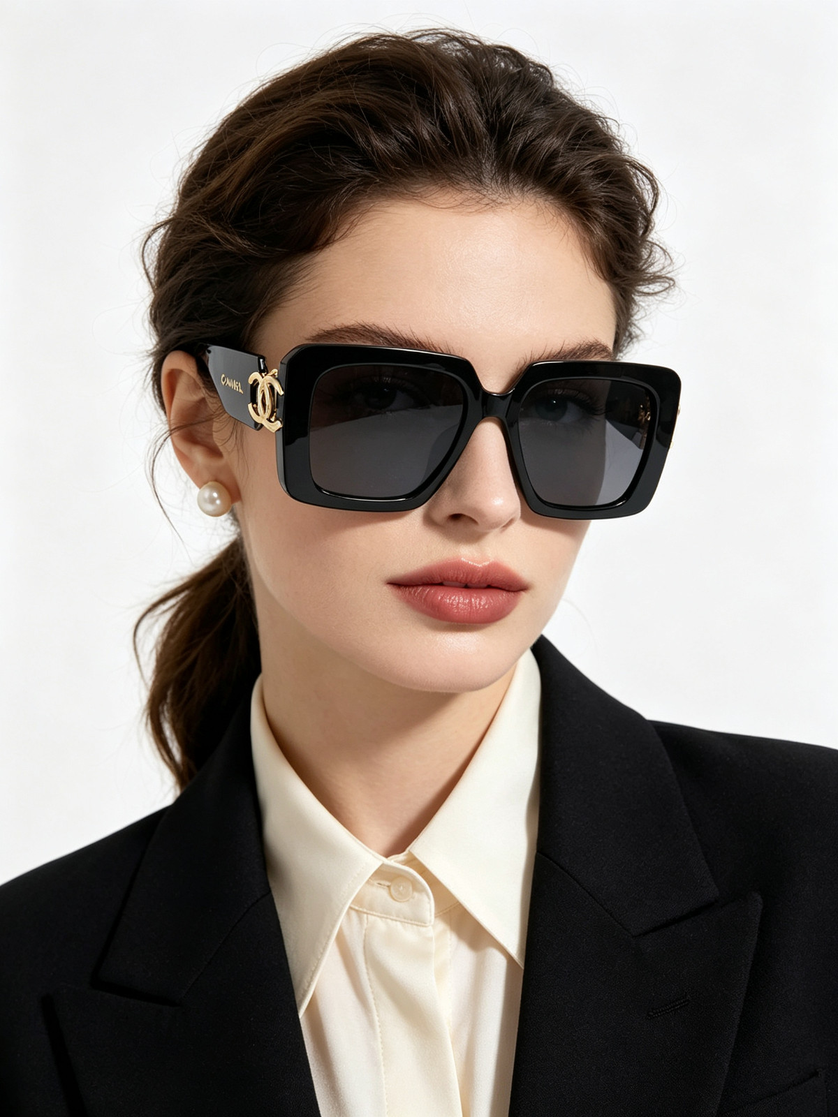 Chanel CH5435 Sunglasses Black Frame Dark Grey Lenses Gold CC Logo 54-19-140 Chanel CH5435 Sunglasses Black Frame Dark Grey Lenses Gold CC Logo 54-19-140