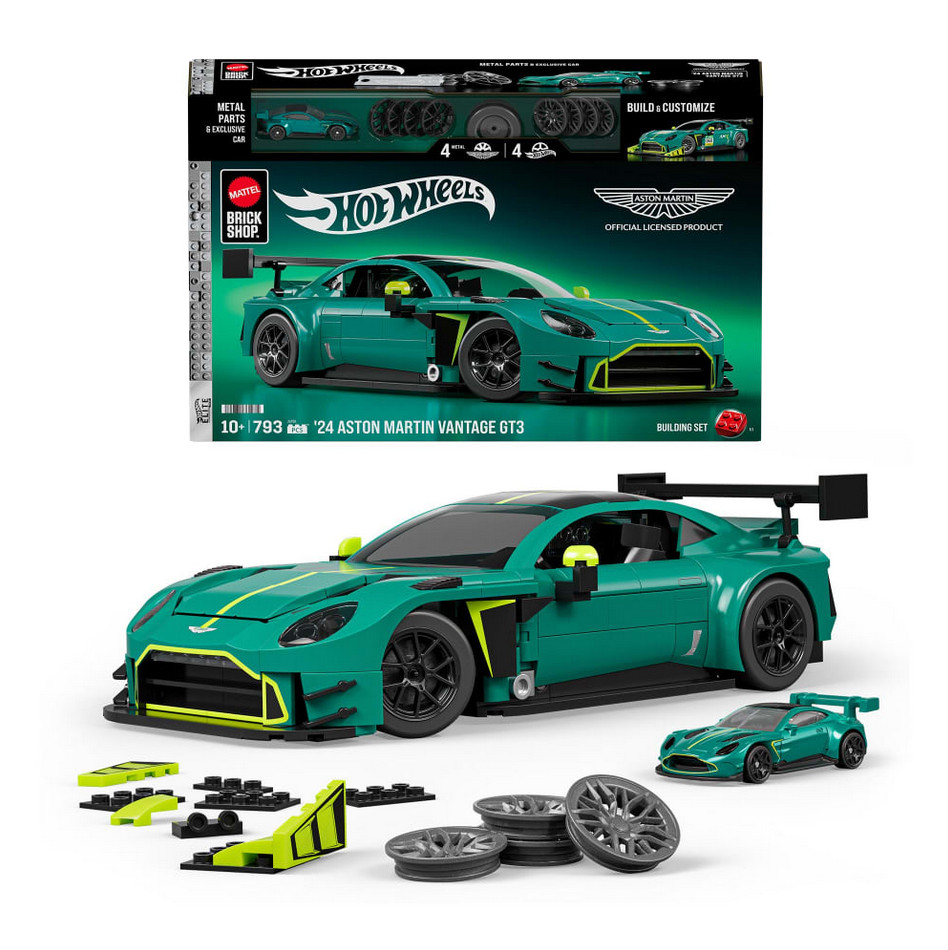 Mattel Brick Shop Hot Wheels ’24 Aston Martin Vantage GT3 Building Set 