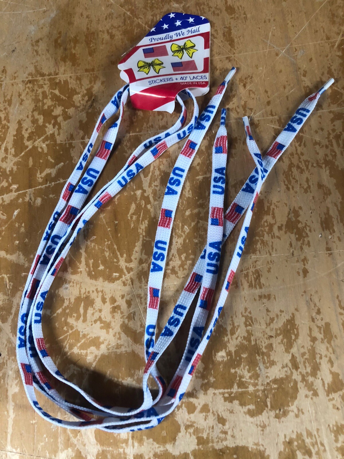 Vtg USA American Flag Red White & Blue 1 Pair of 40” Shoe Laces Strings 250