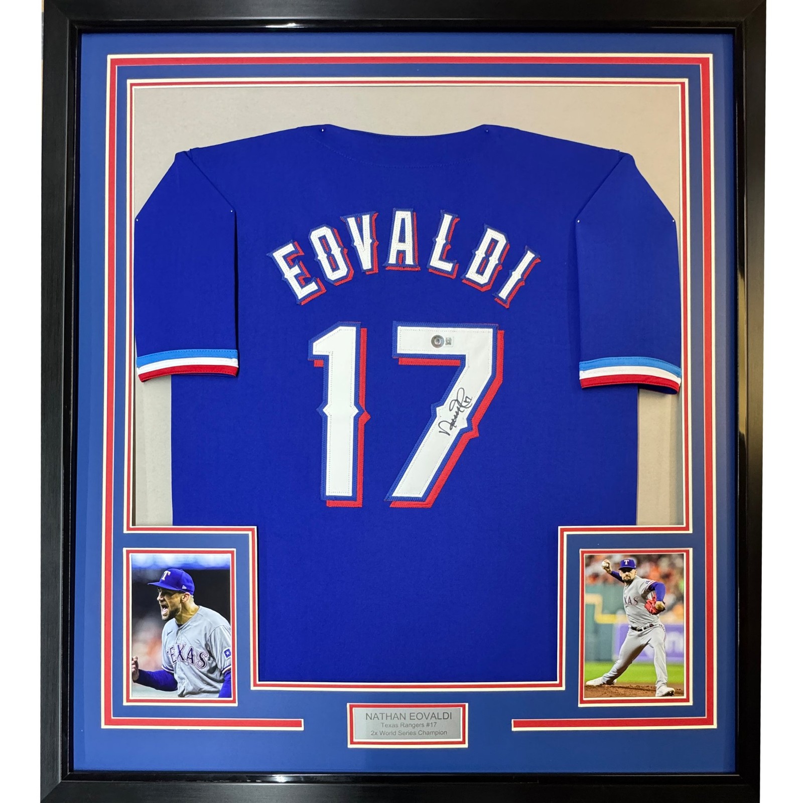 Framed Autographed/Signed Nathan Eovaldi 35x39 Texas Blue Jersey BAS COA Framed Autographed/Signed Nathan Eovaldi 35x39 Texas Blue Jersey BAS COA