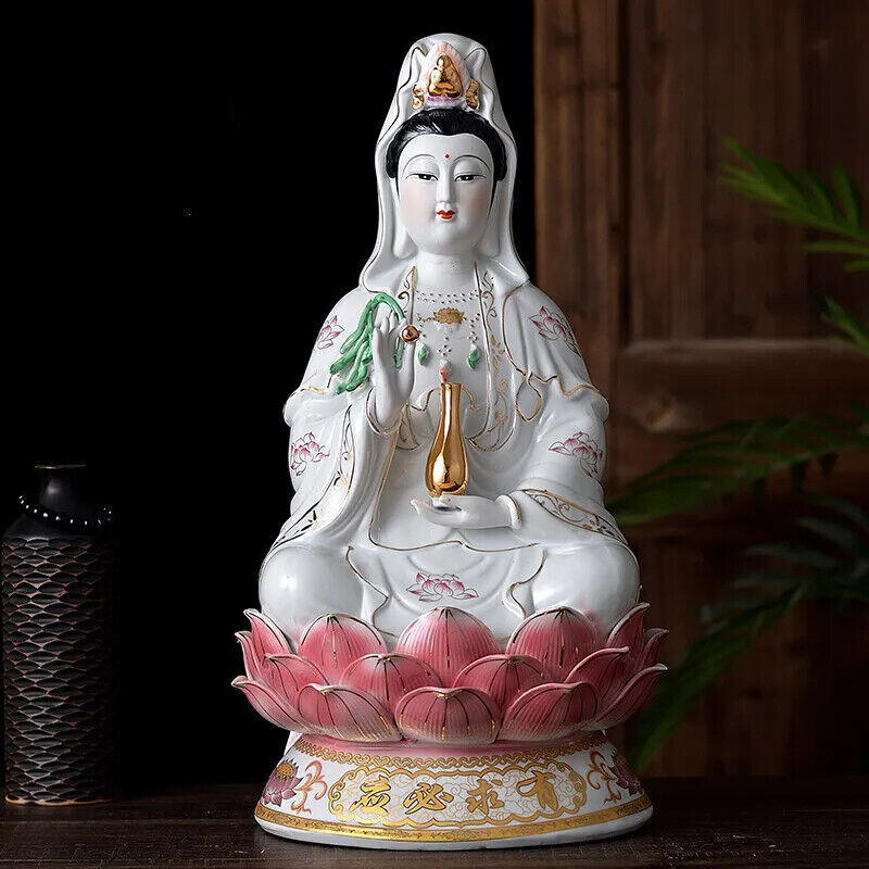 Ceramic Sitting Lotus Nanhai Guanyin Ornaments Buddha Statue Worship Tradition