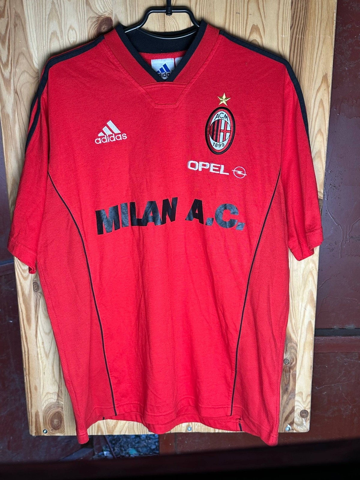 Vintage 1999 2000 AC Milan Adidas Training Shirt Size L Red Opel Football Jersey Vintage 1999 2000 AC Milan Adidas Training Shirt Size L Red Opel Football Jersey
