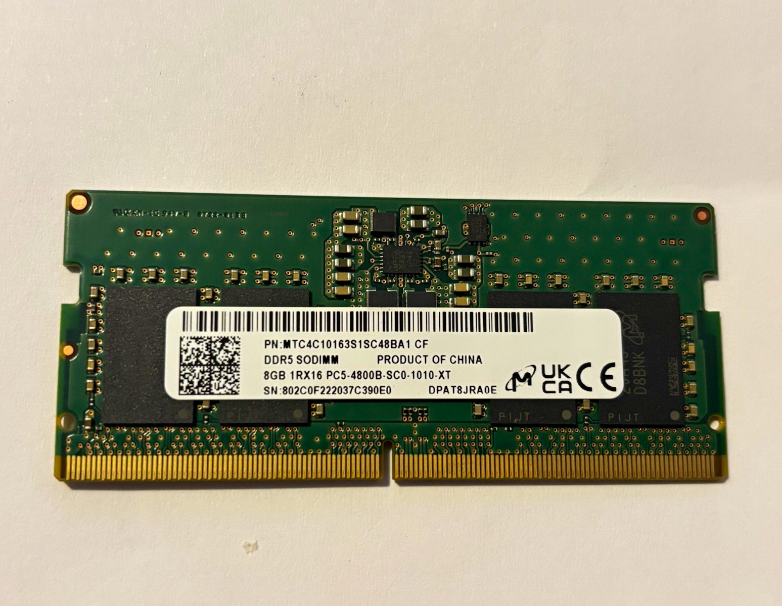 Micron 8GB DDR5 SO-DIMM PC5-4800B 262-Pin ECC MTC4C10163S1SC48BA1 Micron 8GB DDR5 SO-DIMM PC5-4800B 262-Pin ECC MTC4C10163S1SC48BA1
