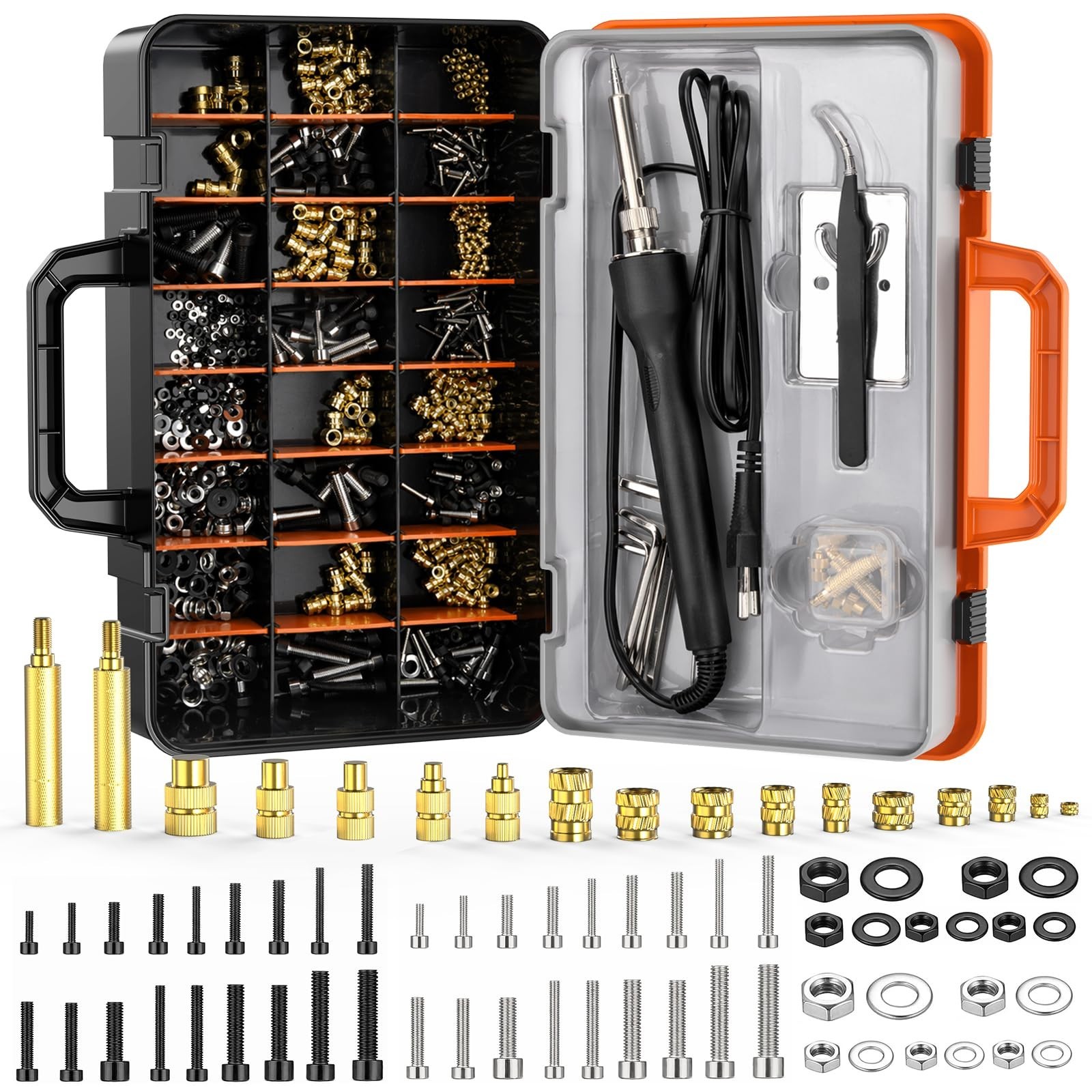 750Pcs Heat Set Inserts Nuts & Bolts Set with Soldering Iron & Tweezers for 3D P