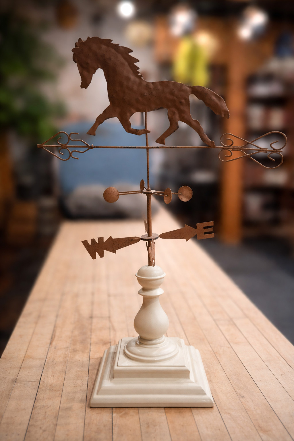 Running Horse Metal Weather Vane Sculpture on Resin Pedestal Base