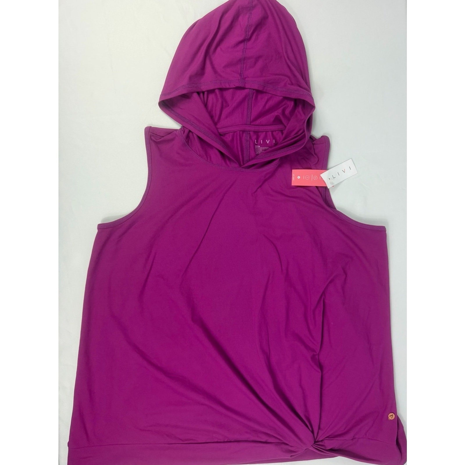 Lane Bryant LIVI Soft Sleeveless Hoodie 22/24 Magenta Twist Hem NWT