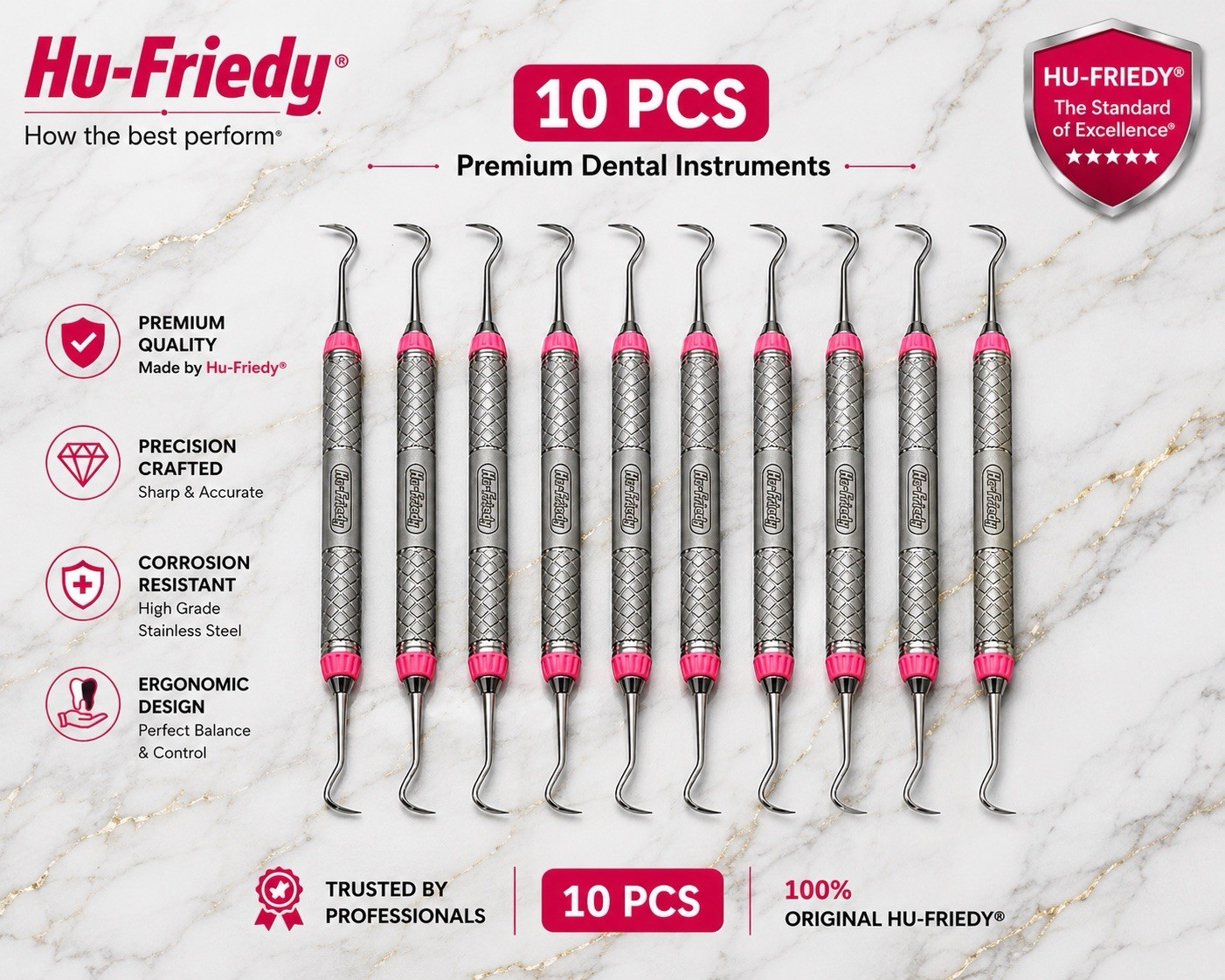 Lot of 10 Hu Friedy R138 (Montana Jack) Curved Sickle Scalers