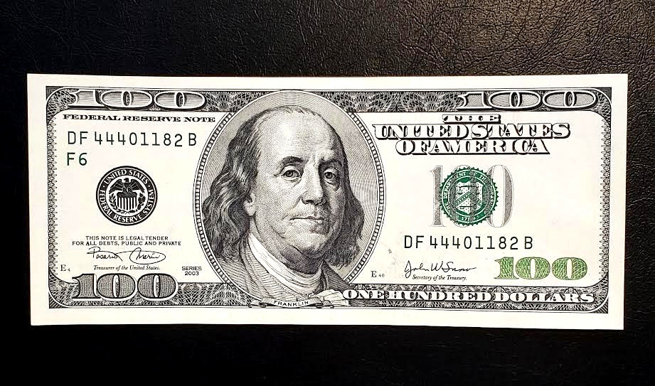 2003 $100 FRN Atlanta F – Choice UNC – Fancy Serial Triple 4s Cluster