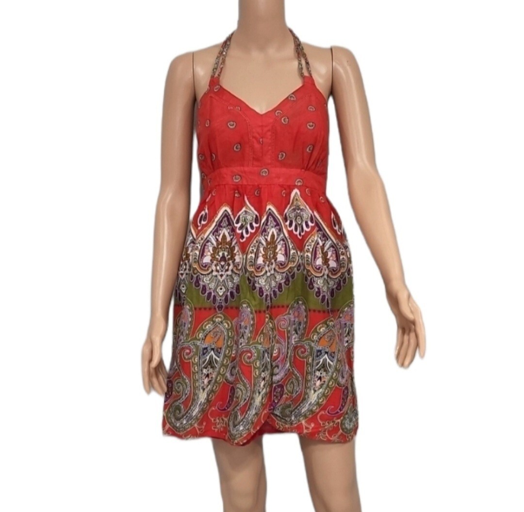 Funky People Casual Paisley print Peach Cotton dress Size L Large Funky People Casual Paisley print Peach Cotton dress Size L Large