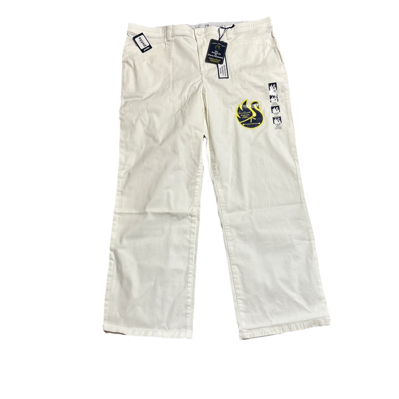 NWT Gloria Vanderbilt Mona Comfort Waistband White Dress Pants Size 16 P Average