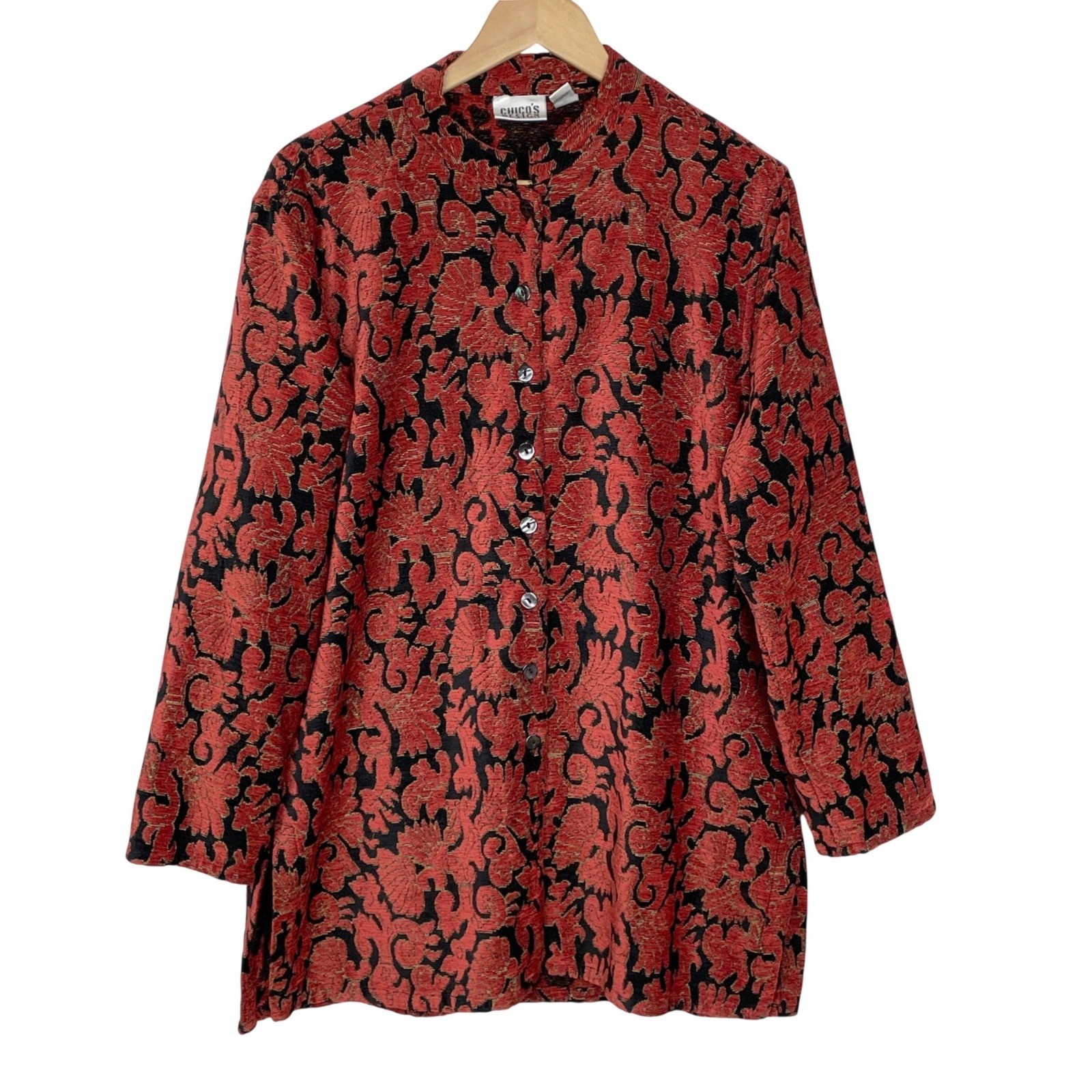 Chicos Tapestry Brocade Jacket Womens 3 XL Metallic Buttons Artsy Textured 90s