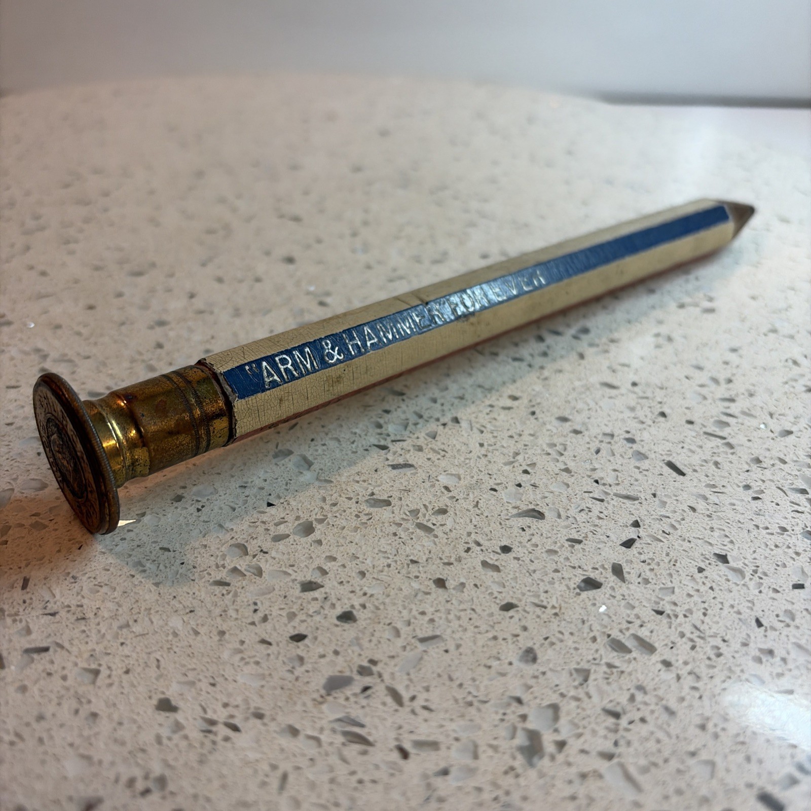 Antique c. 1890s Church & Co’s Soda Arm & Hammer Soda Jumbo Pencil Embossed Cap Antique c. 1890s Church & Co’s Soda Arm & Hammer Soda Jumbo Pencil Embossed Cap