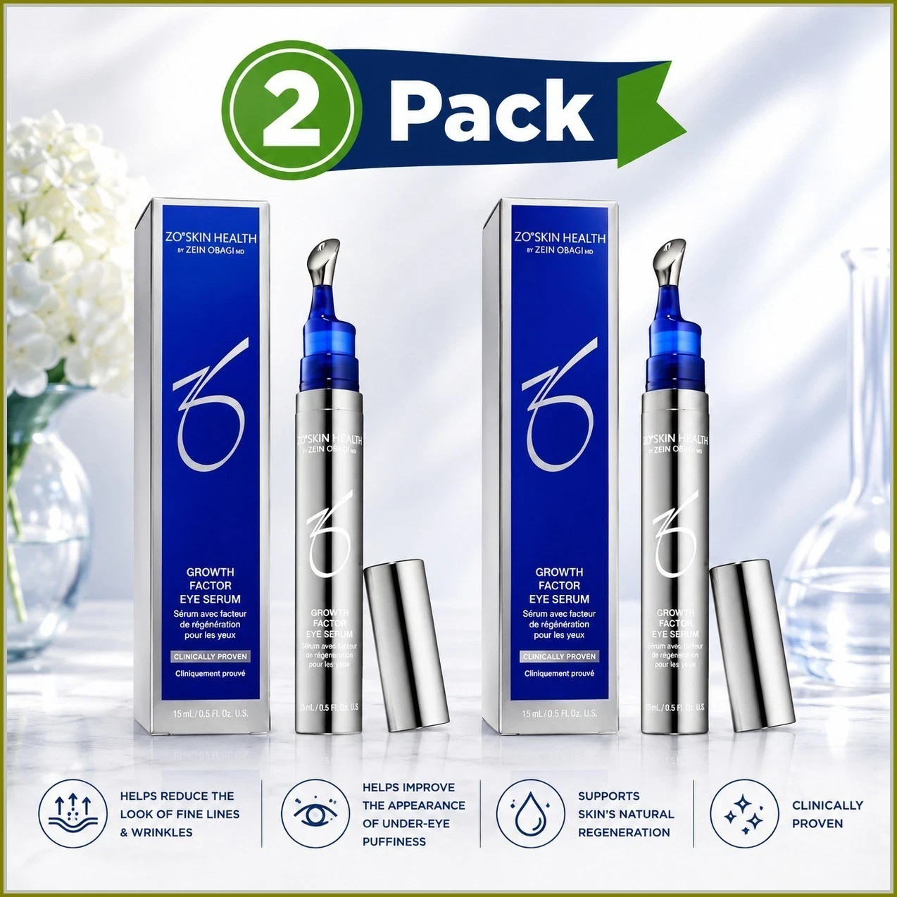 ZO Skin Health Growth Factor Eye Serum 0.5oz 15mL Eye Treatment NEW 2-Pack NIB