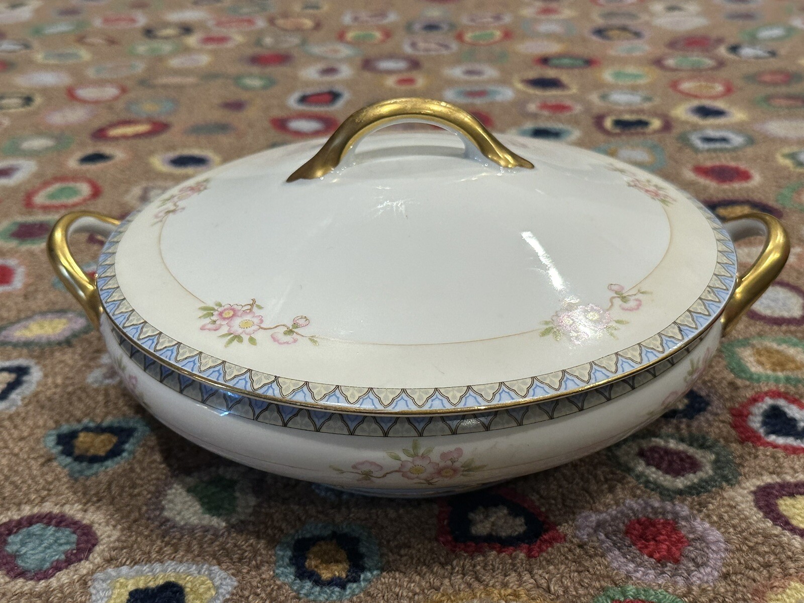 NORITAKE NIPPON THE MARNE PINK BLUE FLORAL CASSEROLE DISH WITH LID GOLD EUC NORITAKE NIPPON THE MARNE PINK BLUE FLORAL CASSEROLE DISH WITH LID GOLD EUC