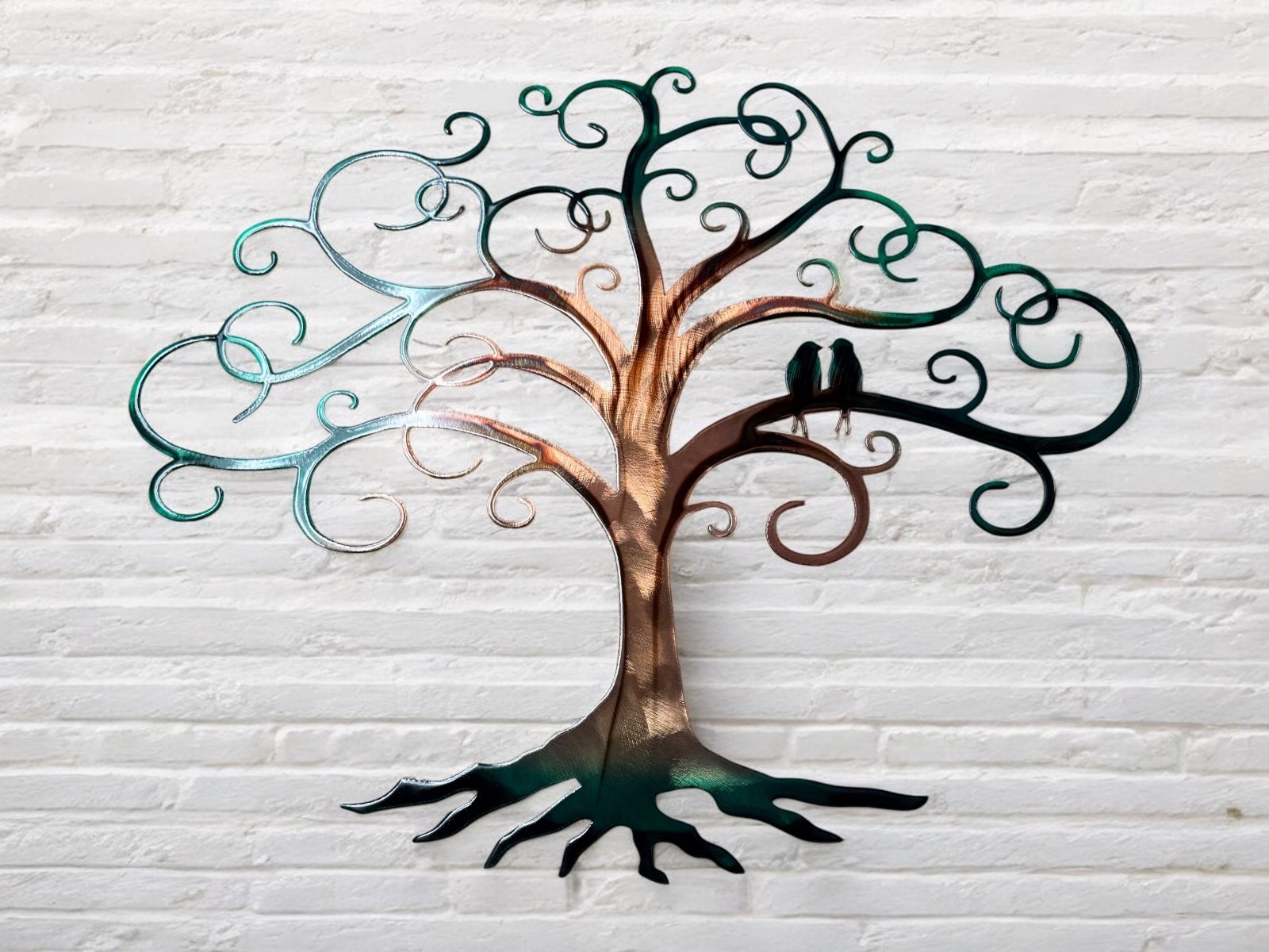 Love Bird Swirled Tree of Life - Metal Art - Copper Green 36\