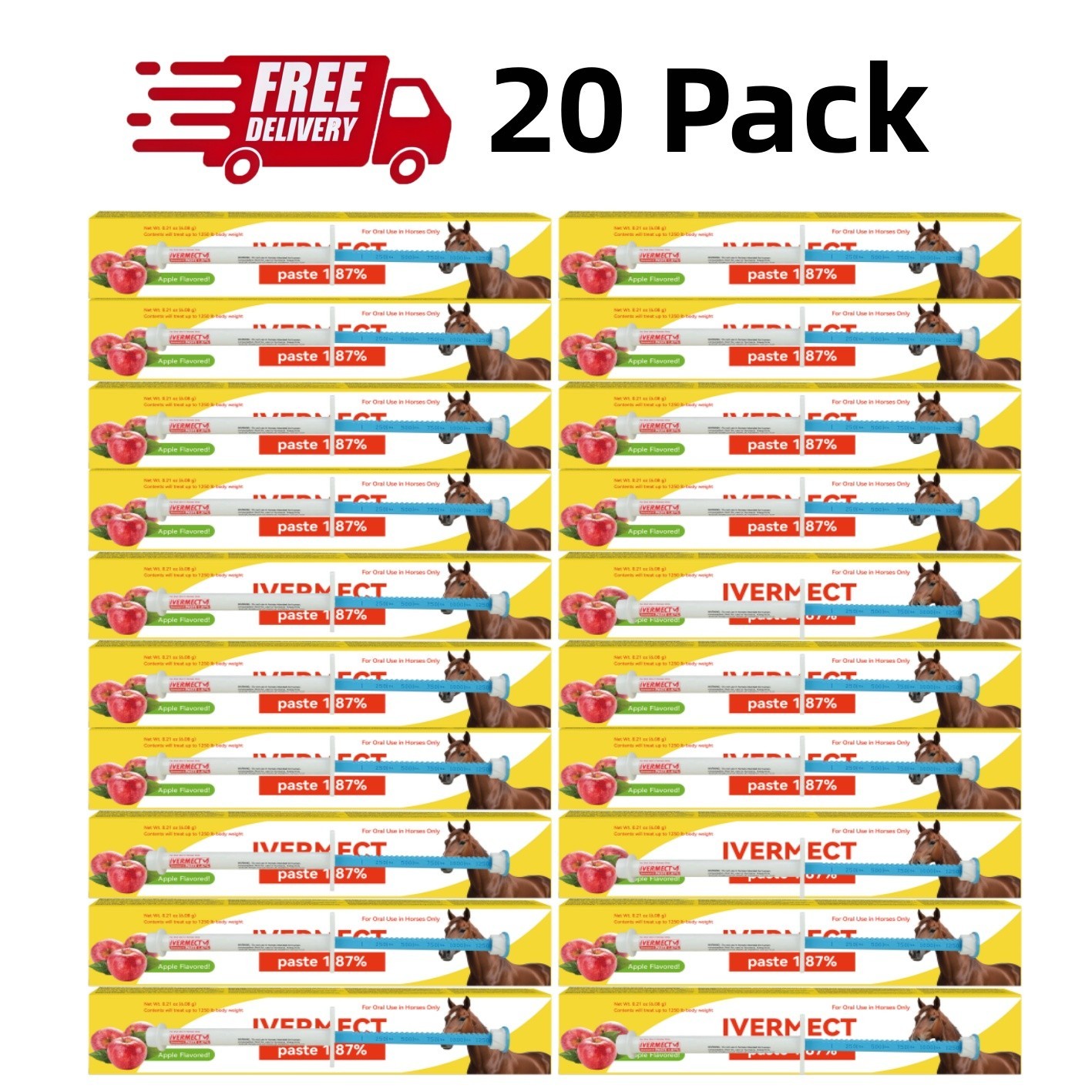 20 Pack In Box Paste Horse Dewormer Apple Flavor wormer ?EXP 01/2028? 20 Pack In Box Paste Horse Dewormer Apple Flavor wormer ?EXP 01/2028?