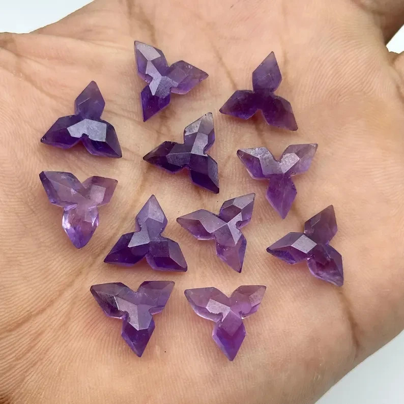5Pcs Purple Amethyst Ninja Star Shape Gemstone, Hand Carved Star  12 MM