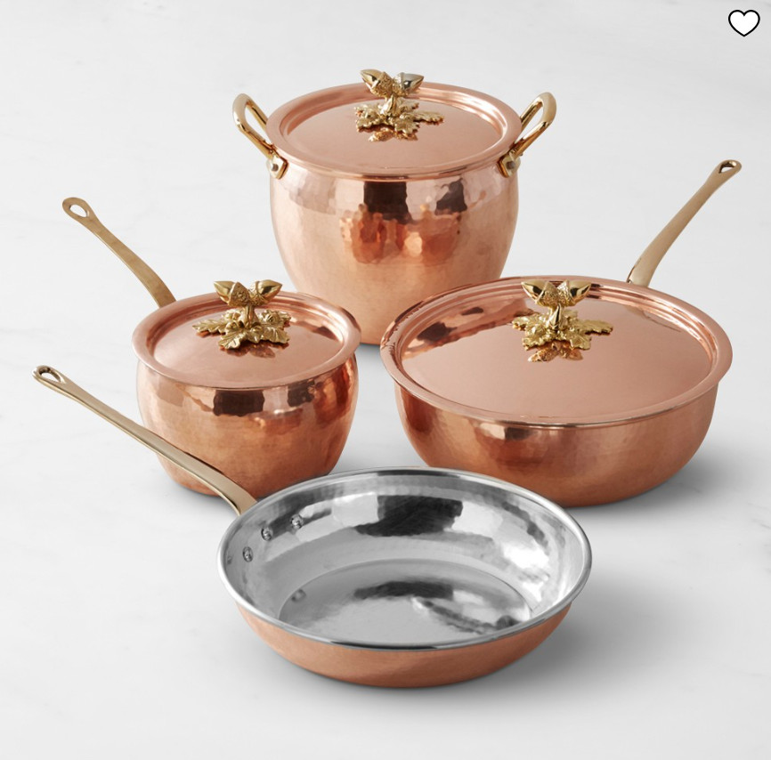 Ruffoni Historia Hammered Copper 7-Piece Cookware Set Acorn Knobs 