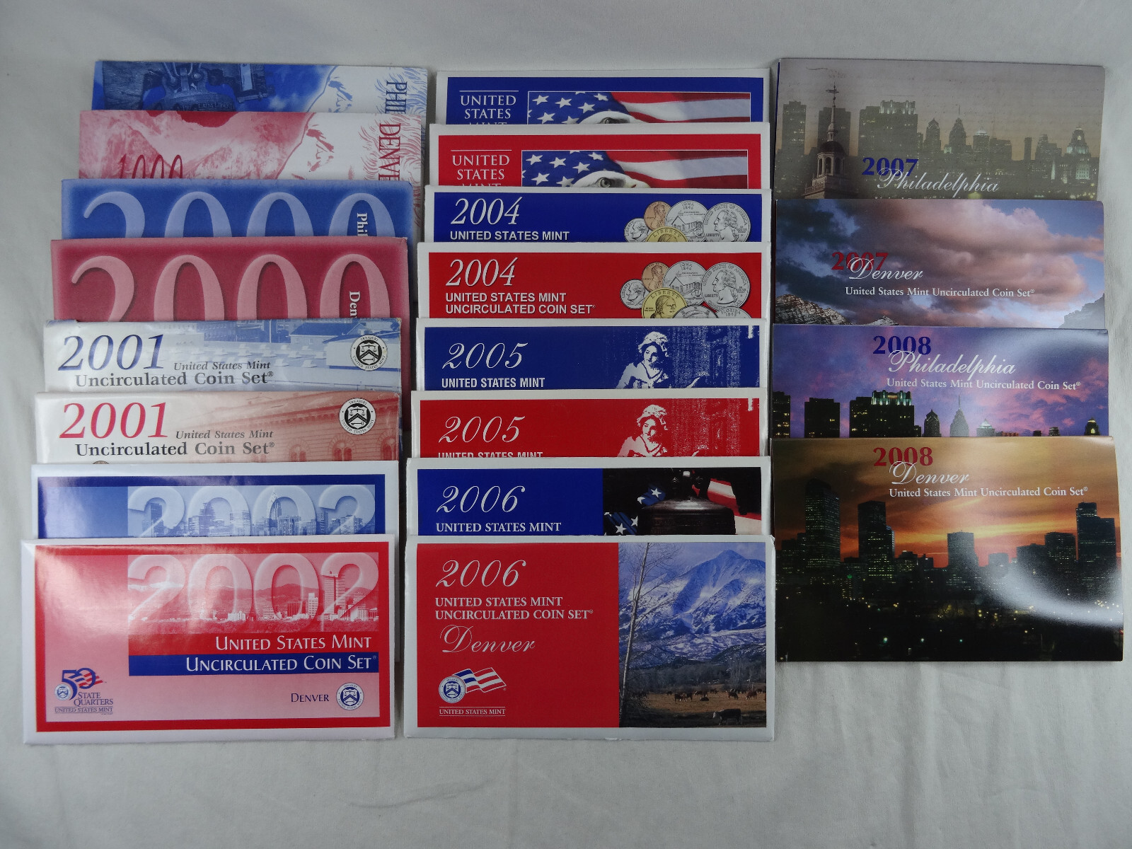 1999-2008 US Mint Uncirculated Sets OGP Envelope COA 218 Coins 10 Annual Sets 1999-2008 US Mint Uncirculated Sets OGP Envelope COA 218 Coins 10 Annual Sets