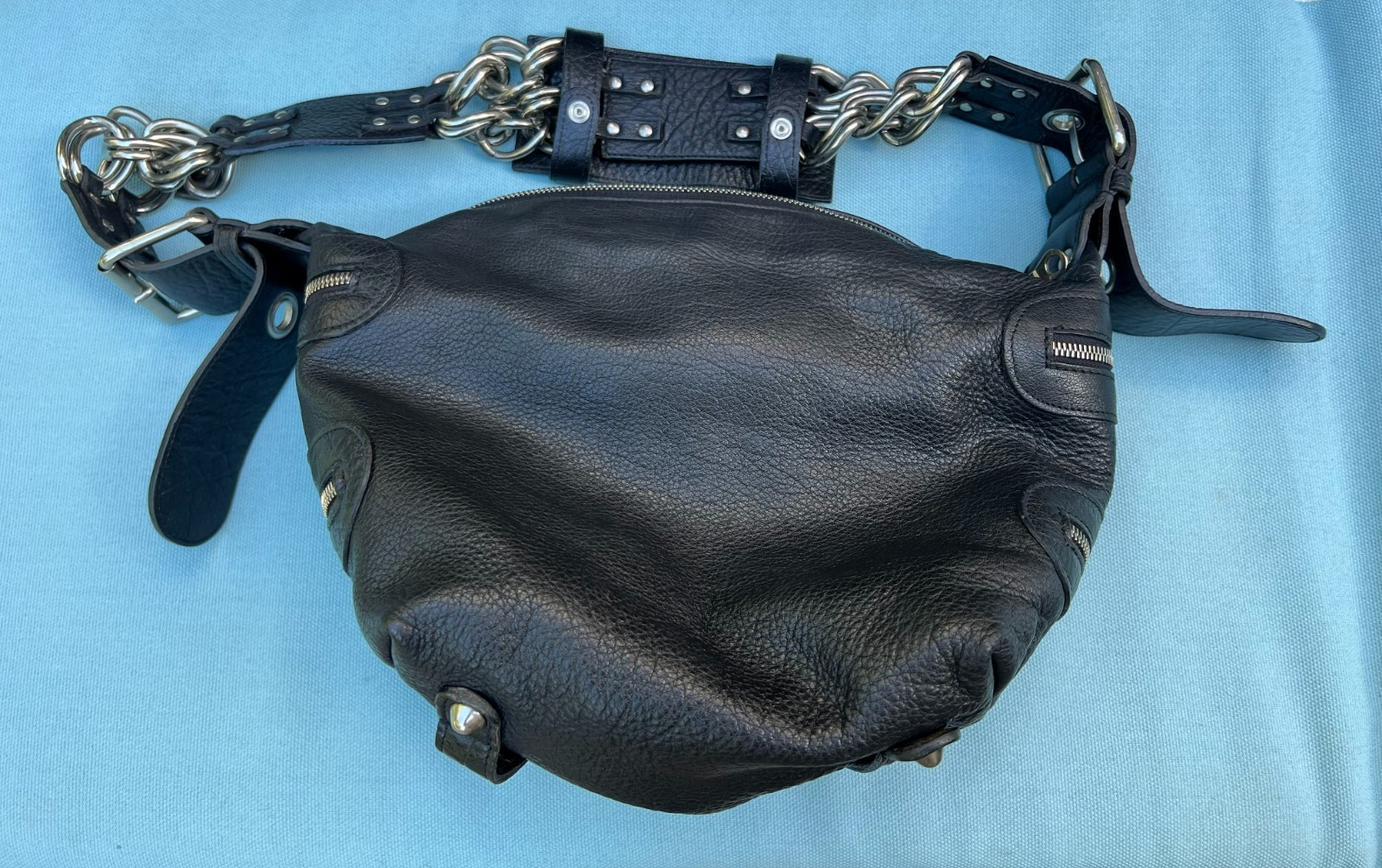 Vintage Chloe AW 2003 Phoebe Philo Era Heavy Chain Camera Black Leather Hobo