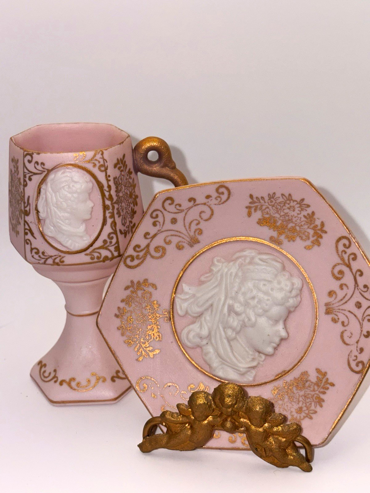 Vintage Rare Lenwile Ardalt Japan Pink Victorian Cameo Cup & Saucer. Beautiful Vintage Rare Lenwile Ardalt Japan Pink Victorian Cameo Cup & Saucer. Beautiful