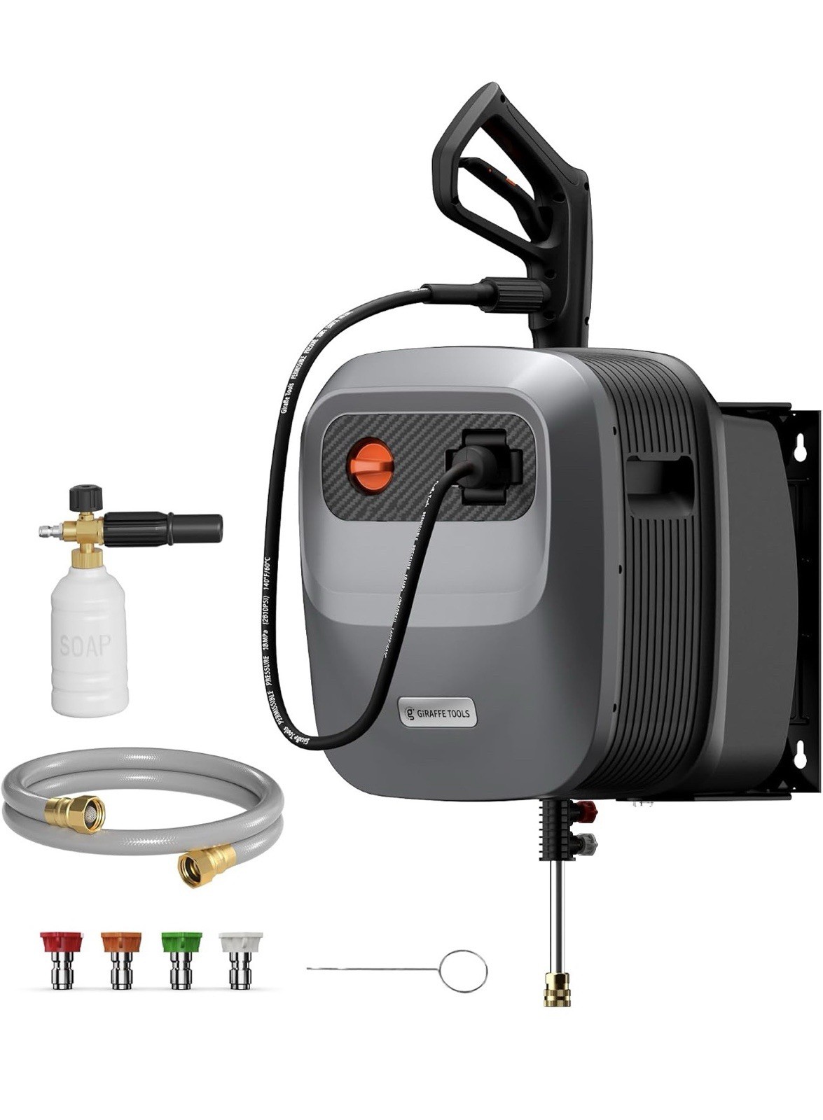 Giraffe Tools Grandfalls Retractable Wall Mount Pressure Washer G20B, 65FT