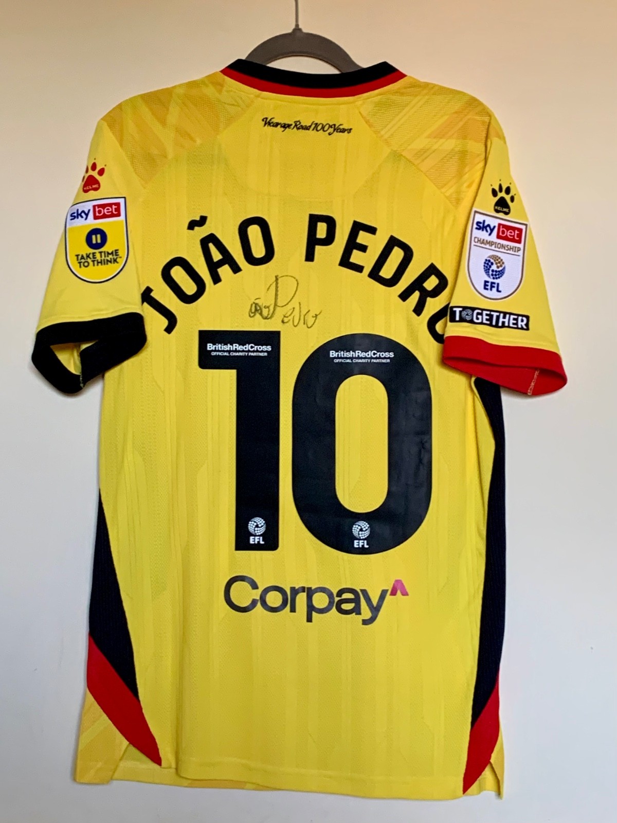 Joao Pedro match worn and signed auto 22/23 Watford Shirt Chelsea Brazil 