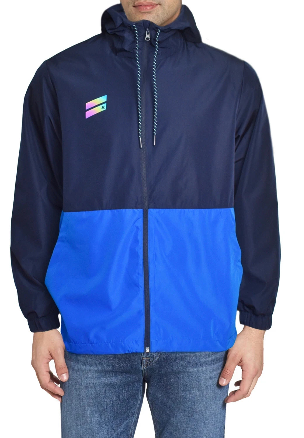 Hurley Exist Mens Full Zip Windbreaker Jacket Navy Reflective Water Resistant