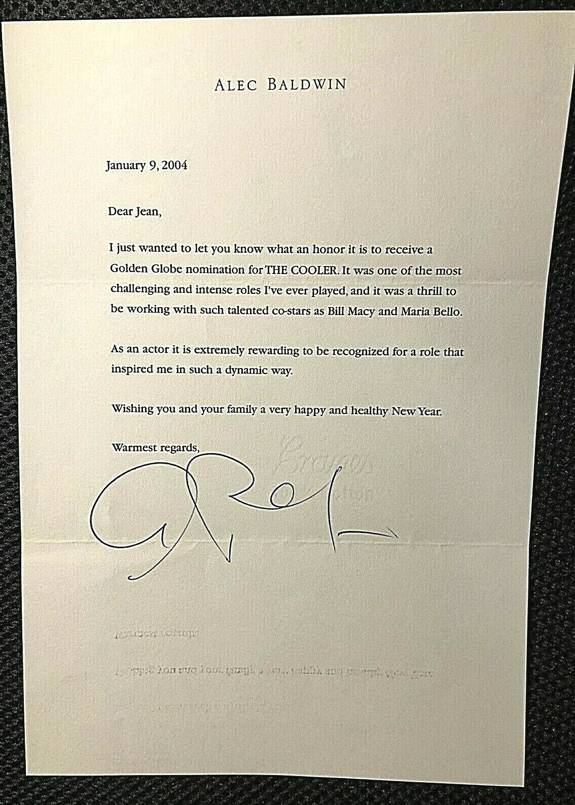 ALEC BALDWIN SIGNED ORIG LETTER (ONLY ONE ON EBAY) W/2004 GOLDEN GLOBES CONTENT