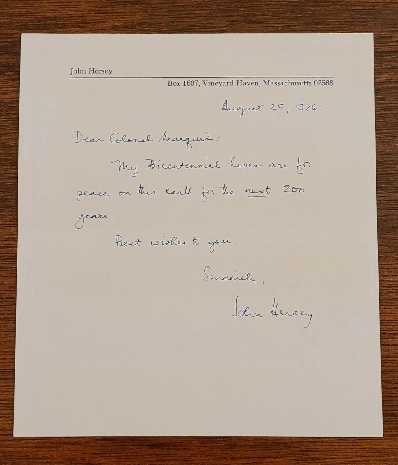 John Hersey Author Pulitzer Prize Winner Hiroshima Autograph Signature on Letter