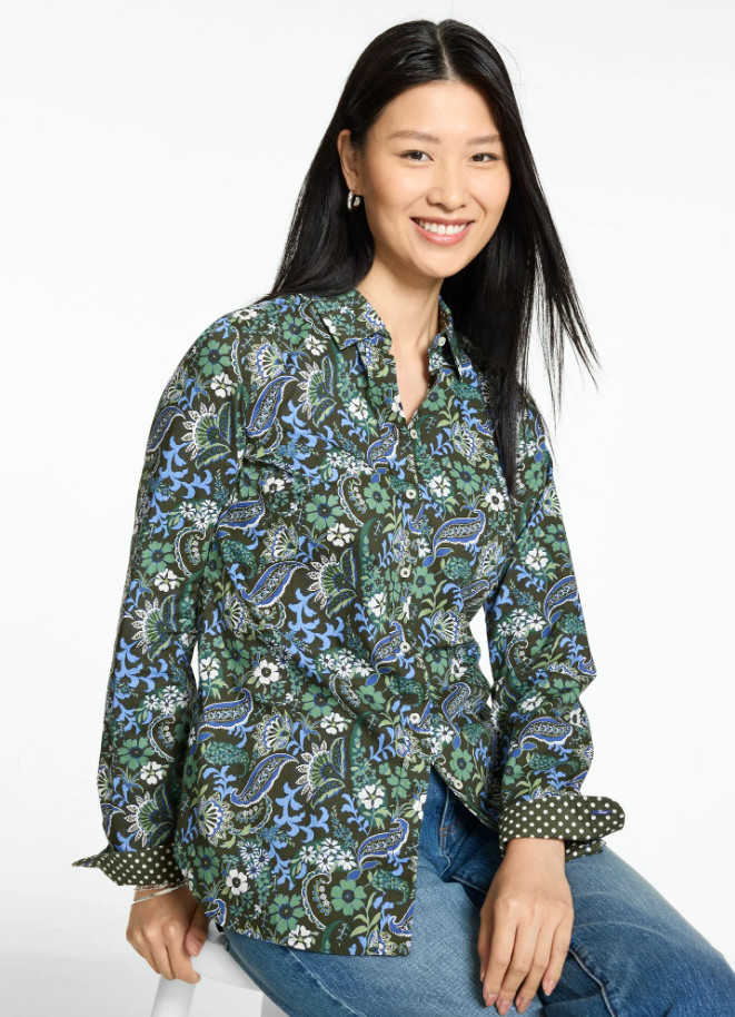 Talbots Modern Classic Shirt - Verdant Floral, DARK OLIVE MULTI
