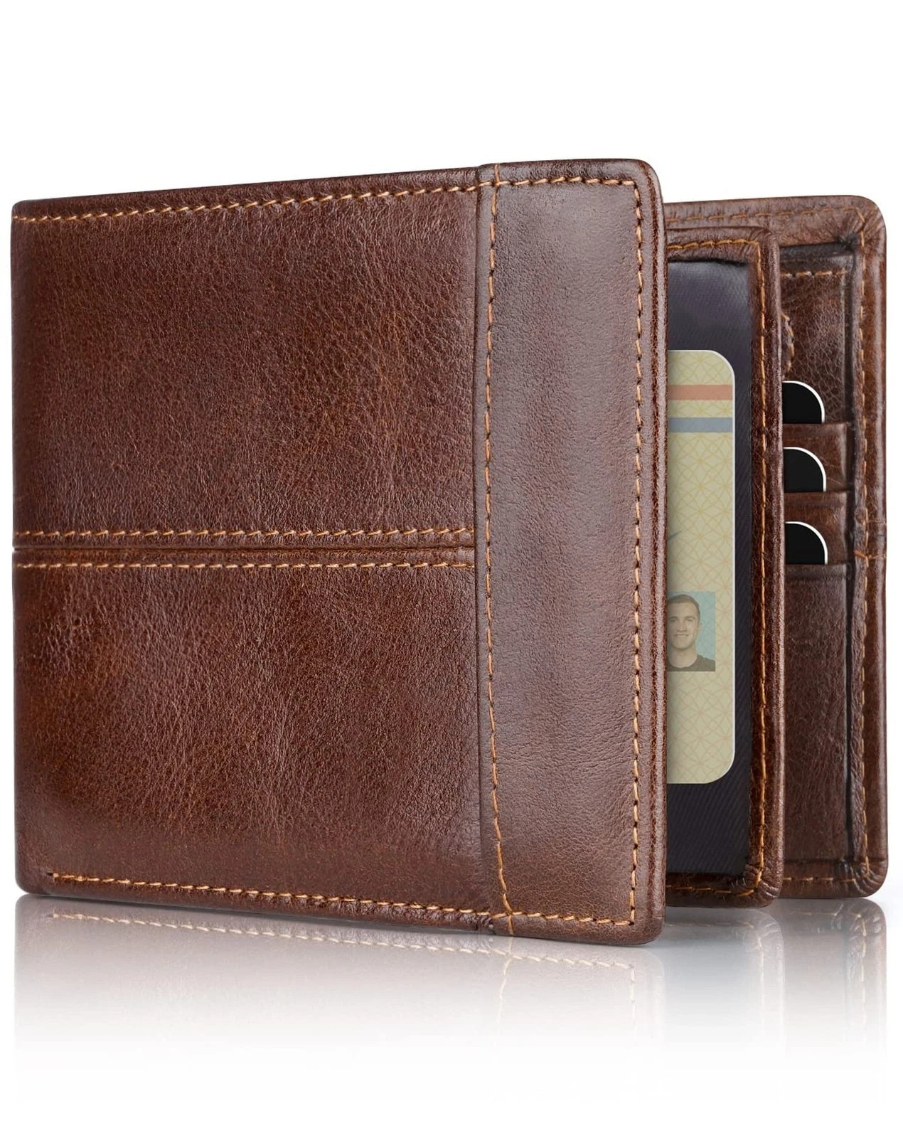 Swallowmall Leather Wallet for Mens Genuine Leather RFID Blocking Bifold Wallets