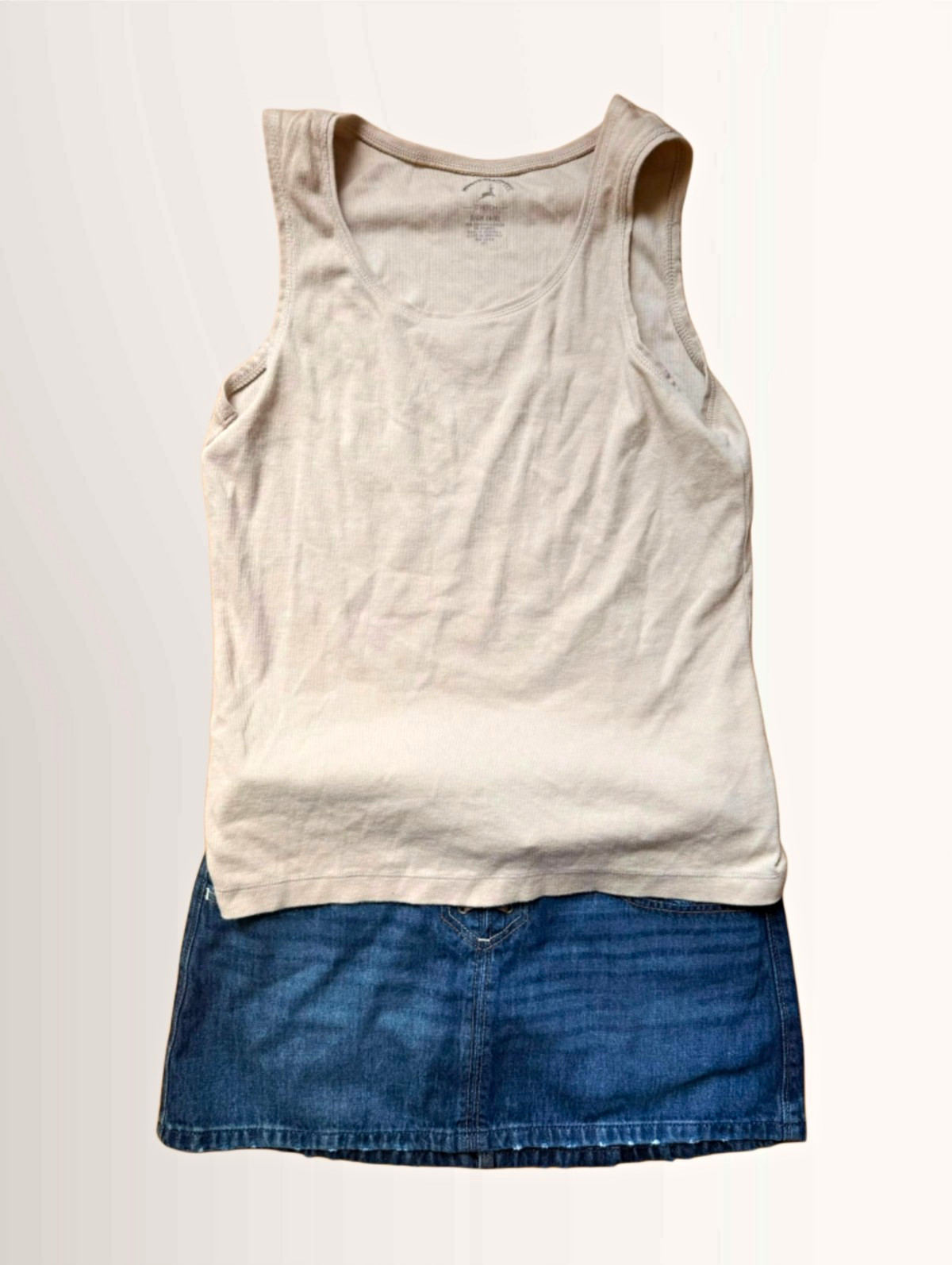 White Stag 2-Piece Set S Beige Stretch Scoop Neck Tank Top & Denim Skirt White Stag 2-Piece Set S Beige Stretch Scoop Neck Tank Top & Denim Skirt