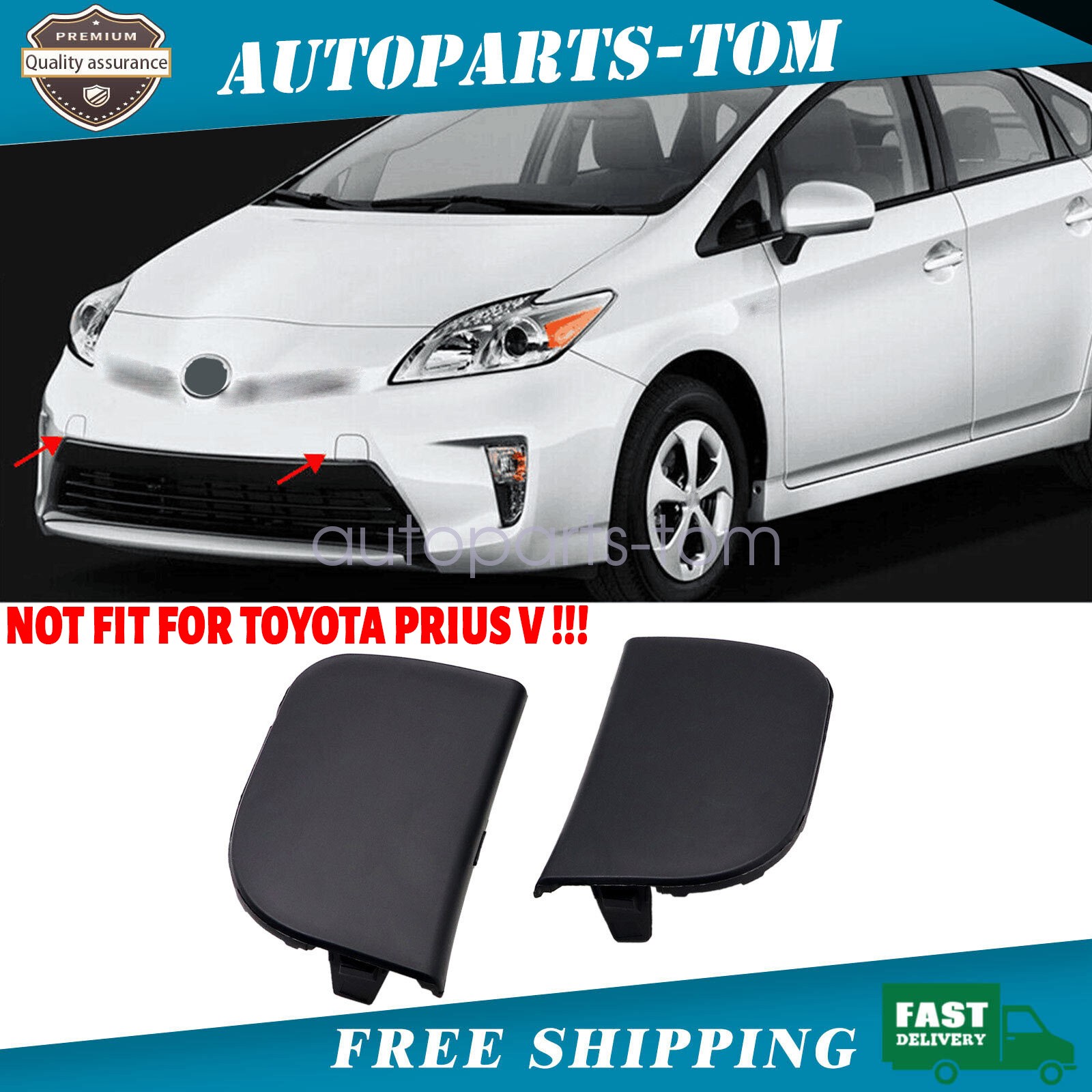 Fit 2012-2015 TOYOTA Prius 2PCS Black Front Bumper Tow Eye Hook Cover Cap