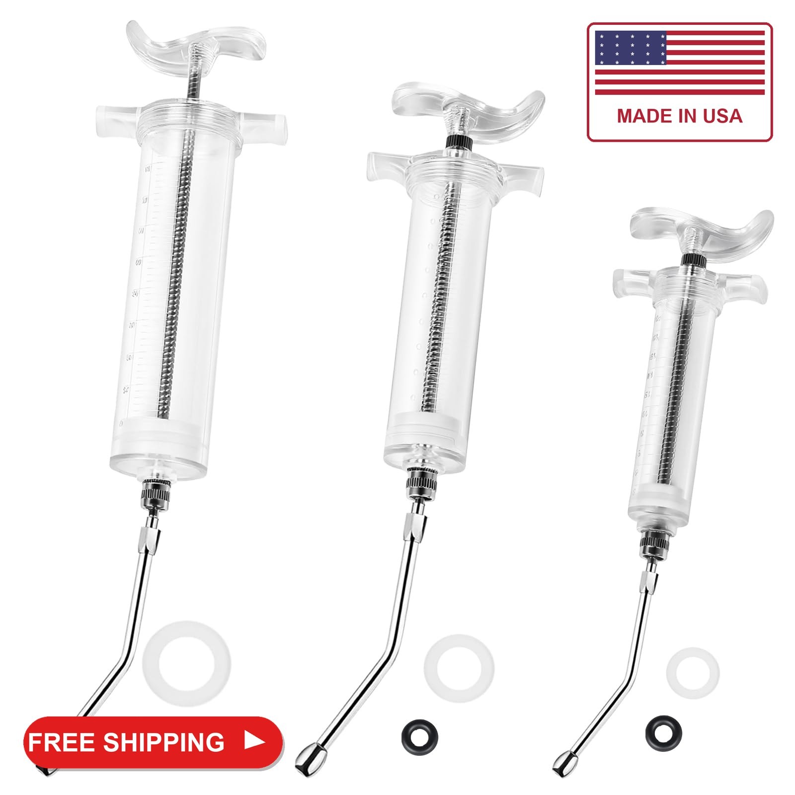 3 Pcs Reusable Drench Gun Syringe, 20ml/50ml/100ml, for Pet & Livestock
