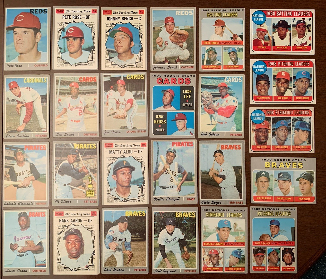 1969–70 Topps MLB Baseball Star Leader CARDS(25)/Rose/Bench/Gibson/Aaron/Clement 1969–70 Topps MLB Baseball Star Leader CARDS(25)/Rose/Bench/Gibson/Aaron/Clement