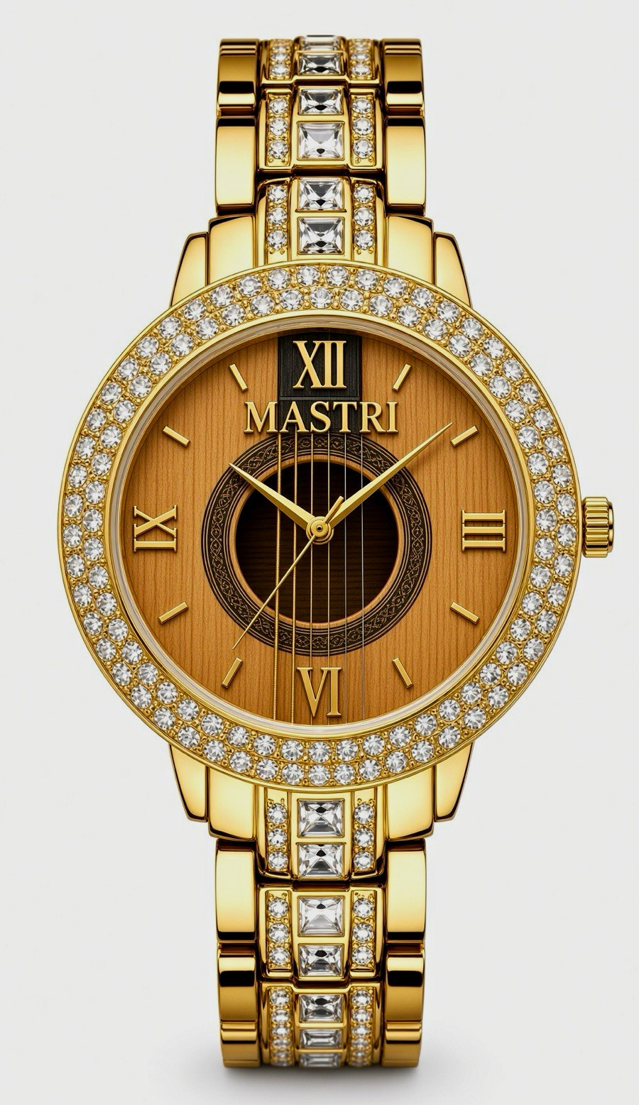 MASTRI Women’s Quartz Dress Watch Gold-Tone Bracelet Roman Dial Diamond Bezel