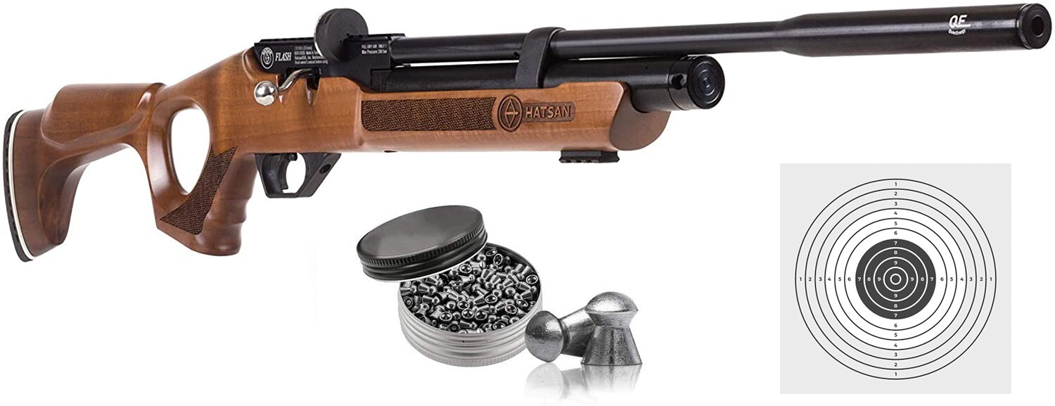 Hatsan Flash Wood QE .25 Cal PCP Air Rifle with 150x Pellets and Targets Bundle Hatsan Flash Wood QE .25 Cal PCP Air Rifle with 150x Pellets and Targets Bundle