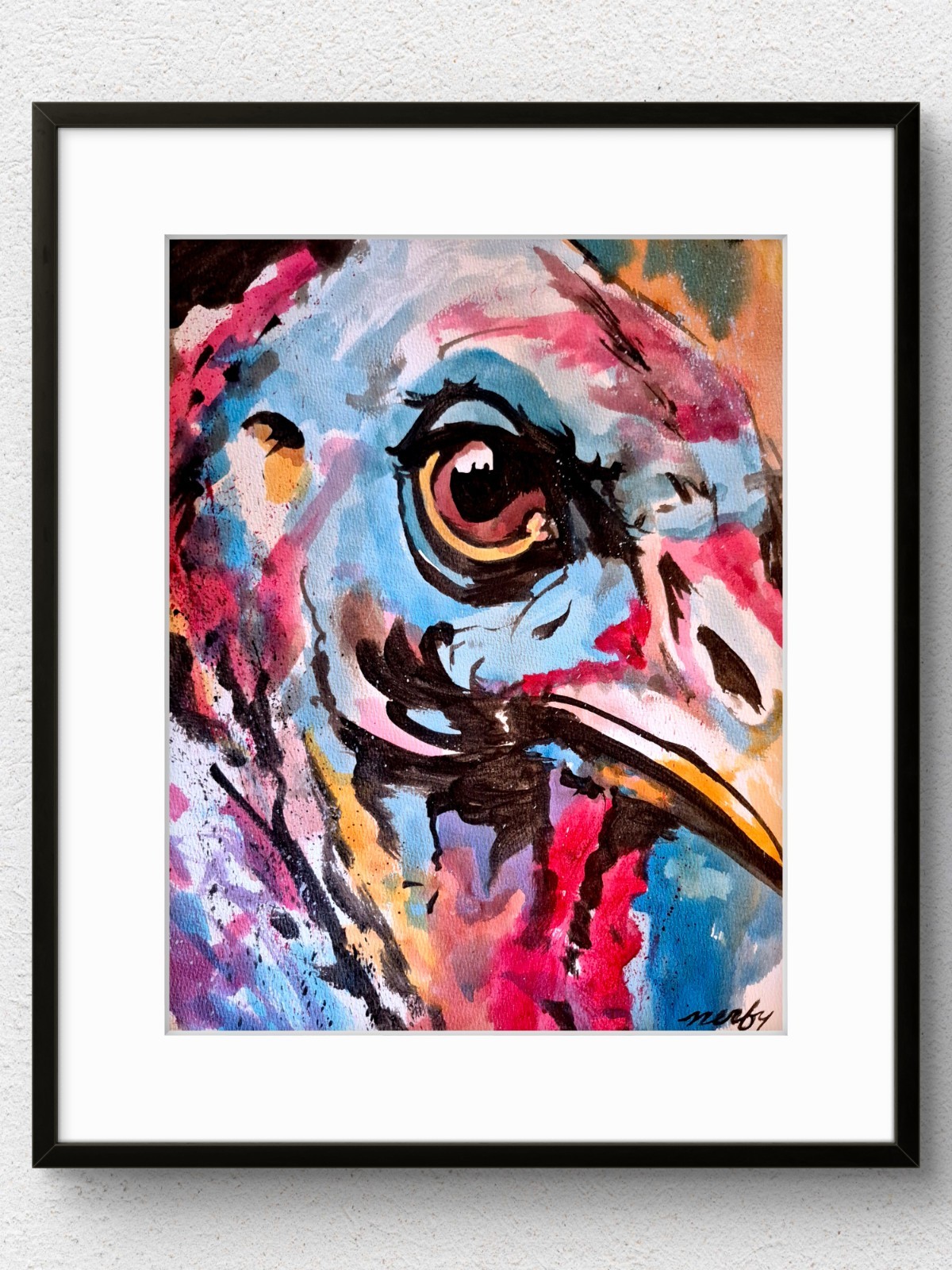 Original Vivid 11x14 Wild Turkey Abstract Acrylic on Paper Colorful Wall Art 604