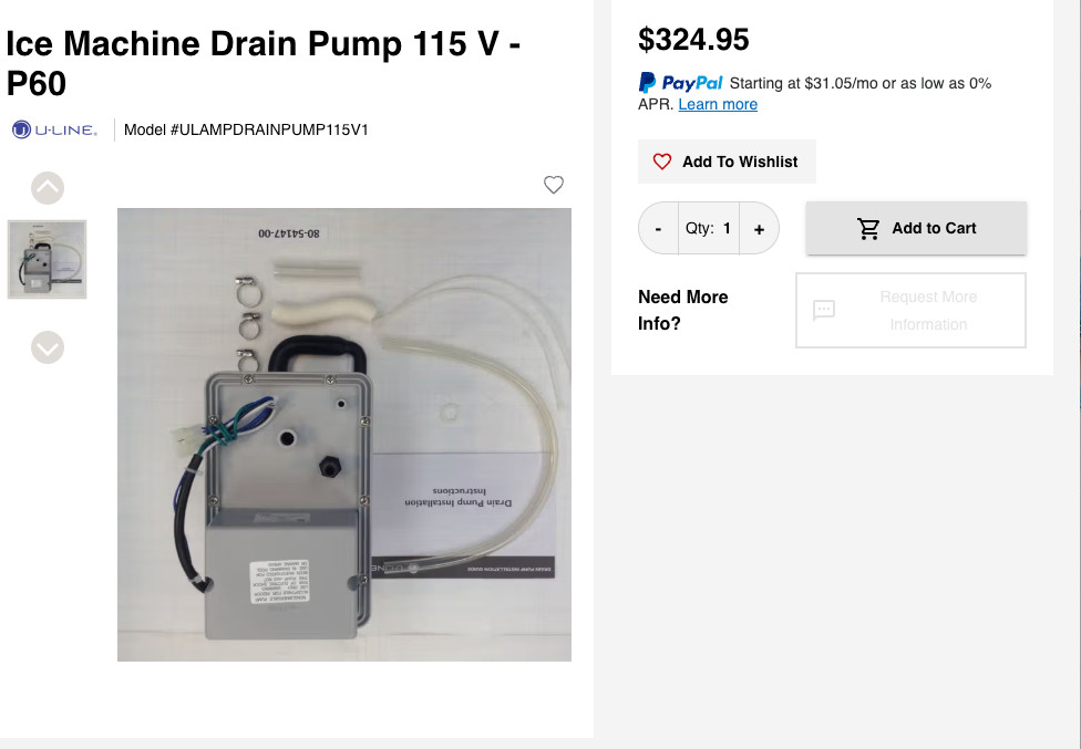 NEW U-Line ULN-P60-00 P60 80-54147-00 115V Ice Machine Drain Pump Kit OEM