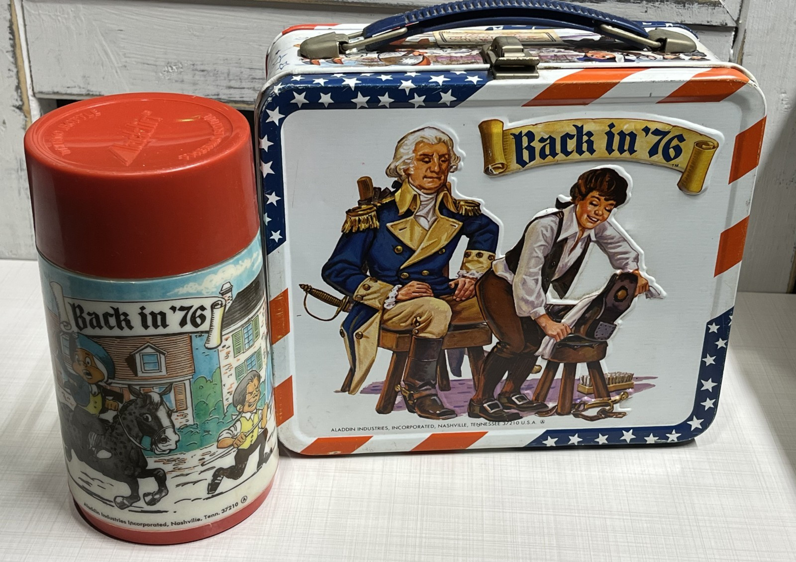 Vintage 1976 Aladdin Back In ‘76 Metal Lunch Box & Thermos Vintage 1976 Aladdin Back In ‘76 Metal Lunch Box & Thermos