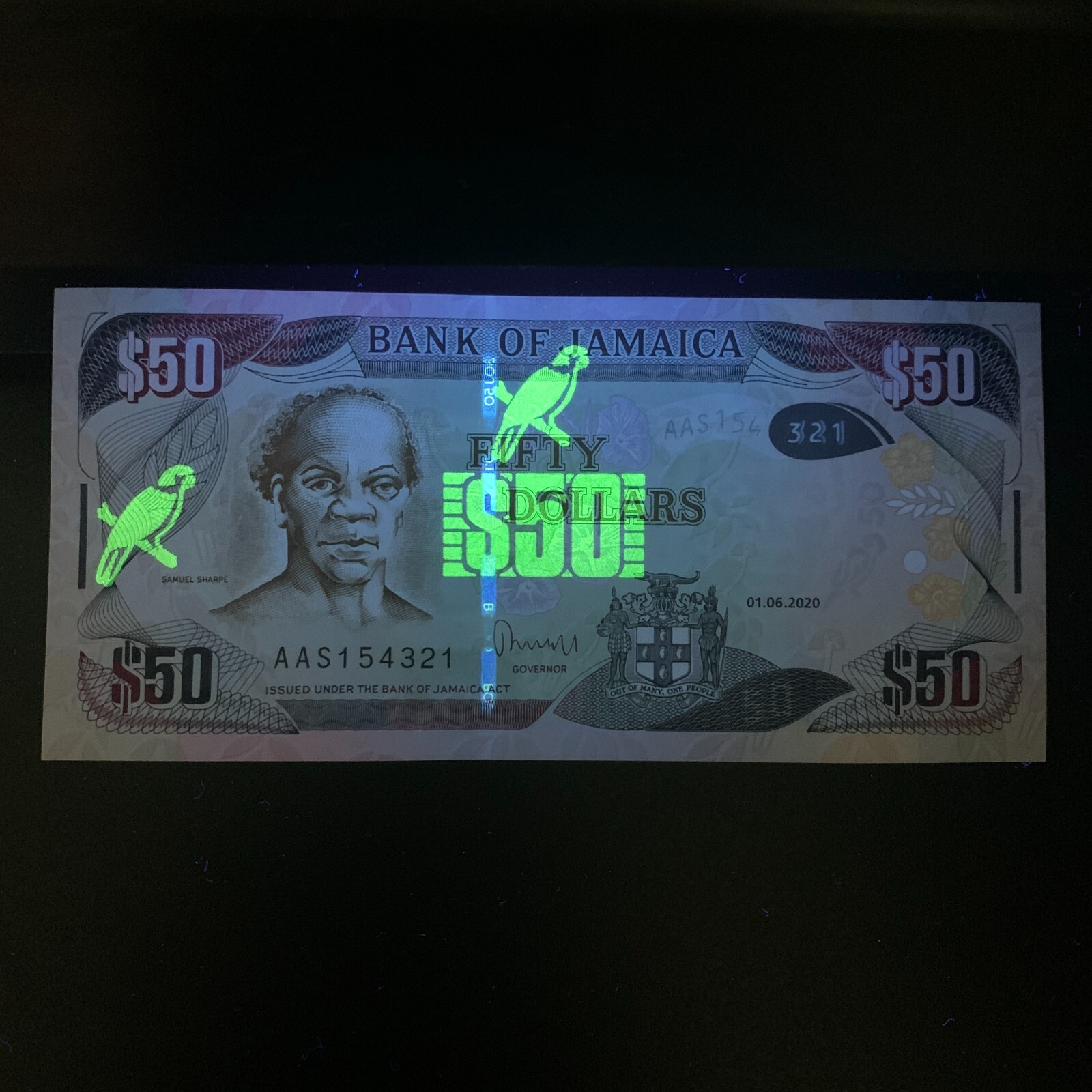 JAMAICA 50 Dollars Banknote Jamaican Currency Paper Money Note Caribbean UV Bird