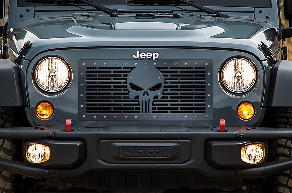 Custom Aftermarket Steel Grille Kit for 2007-16 Jeep Wrangler SKULL Made in USA