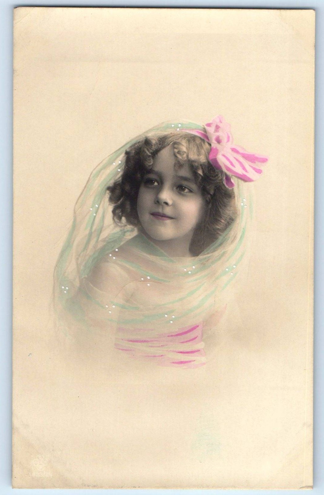 c1910's Pretty Child Girl With Pink Bow Ribbon Portrait RPPC Photo Postcard c1910's Pretty Child Girl With Pink Bow Ribbon Portrait RPPC Photo Postcard